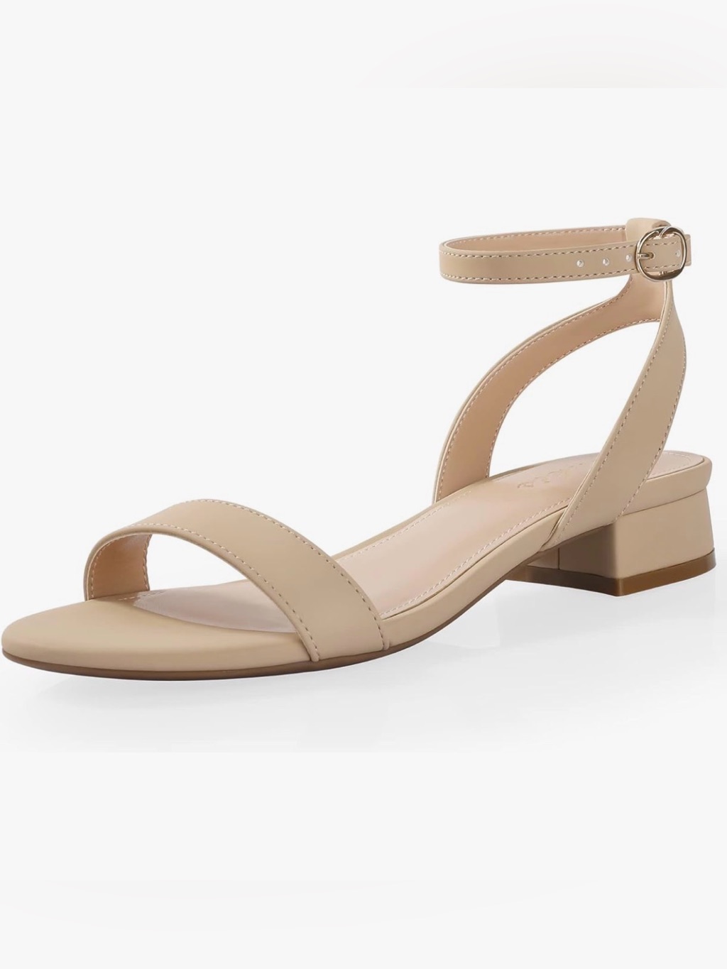 Low Block Heel Ankle-Strap Sandals In Nude
